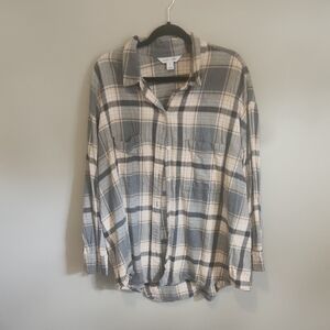 Wit & Wisdom Blue Cream Plaid Button-Up Shirt